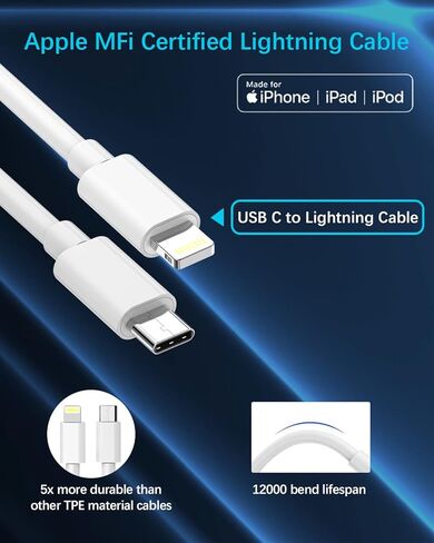 iPhone Car Charger[Apple MFi Certified], YEONPHOM Fast Car Charger for iPhone 14 13 12 Pro Max/Mini/11/XR/XS MAX/X,PD 20W&QC3.0 Dual Port USB C Car Phone Charger Adapter with Type C to Lightning Cable in Kuwait