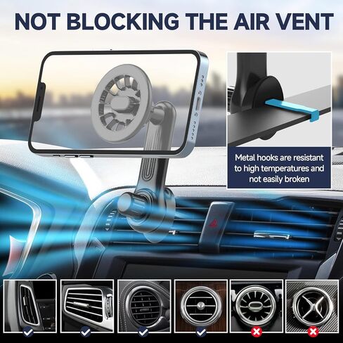 حامل سيارة مغناطيسي LOFOME، [مغناطيس قوي] حامل هاتف محمول بفتحة تهوية لهاتف iPhone 15/14/13/12 Pro Max Mini وMagSafe، حامل هاتف السيارة لجميع الهواتف، يأتي مع مشبك معدني in Kuwait