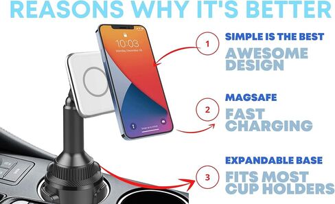 Aporia - متوافق مع شاحن السيارة MagSafe Apple iPhone +12 Mini Pro Max Plus | شاحن مثبت على الهاتف للشحن اللاسلكي المغناطيسي السريع Qi (مربع أسود لفتحة التهوية) in Kuwait