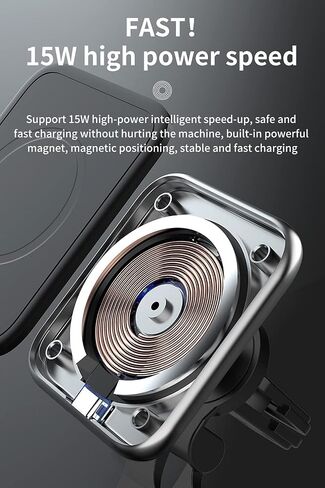 Aporia - متوافق مع شاحن السيارة MagSafe Apple iPhone +12 Mini Pro Max Plus | شاحن مثبت على الهاتف للشحن اللاسلكي المغناطيسي السريع Qi (مربع أسود لفتحة التهوية) in Kuwait