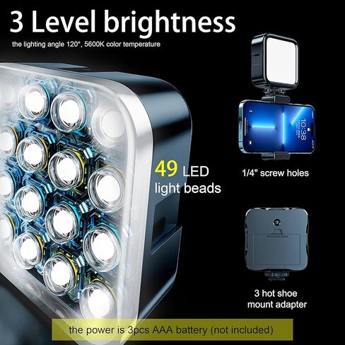 حامل هاتف جداري مرآة من Quyee مع ضوء سيلفي LED، حامل هاتف متعدد الاتجاهات مزدوج 360 درجة لقاعدة إنشاء المحتوى لتسجيل الفيديو، متوافق مع حافظة هاتف iPhone Android in Kuwait