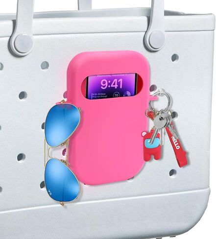 حامل هاتف Mity Rain متوافق مع حقيبة Bogg/Simply Southern Tote، ملحقات سيليكون ناعمة لحقيبة الشاطئ، حشوات ساحرة مطورة لتنظيم الجهاز، أحمر الشفاه، النظارات الشمسية، سلسلة المفاتيح باللون الوردي in Saudi Arabia
