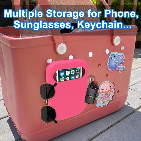 حامل هاتف Mity Rain متوافق مع حقيبة Bogg/Simply Southern Tote، ملحقات سيليكون ناعمة لحقيبة الشاطئ، حشوات ساحرة مطورة لتنظيم الجهاز، أحمر الشفاه، النظارات الشمسية، سلسلة المفاتيح باللون الوردي in Saudi Arabia