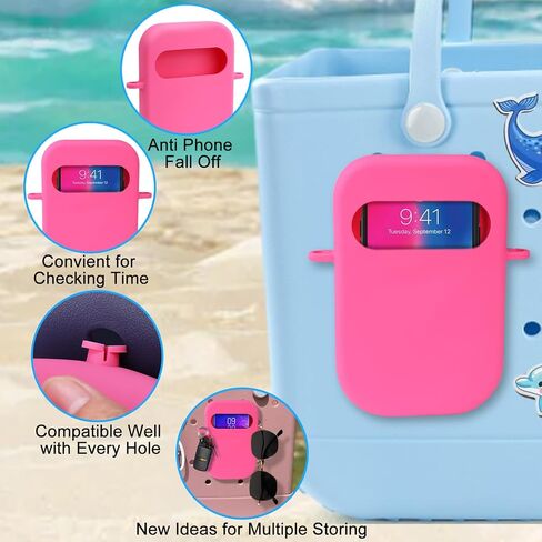 حامل هاتف Mity Rain متوافق مع حقيبة Bogg/Simply Southern Tote، ملحقات سيليكون ناعمة لحقيبة الشاطئ، حشوات ساحرة مطورة لتنظيم الجهاز، أحمر الشفاه، النظارات الشمسية، سلسلة المفاتيح باللون الوردي in Saudi Arabia