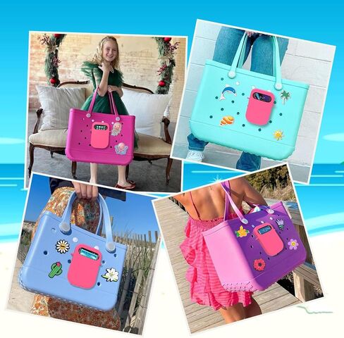 حامل هاتف Mity Rain متوافق مع حقيبة Bogg/Simply Southern Tote، ملحقات سيليكون ناعمة لحقيبة الشاطئ، حشوات ساحرة مطورة لتنظيم الجهاز، أحمر الشفاه، النظارات الشمسية، سلسلة المفاتيح باللون الوردي in Saudi Arabia