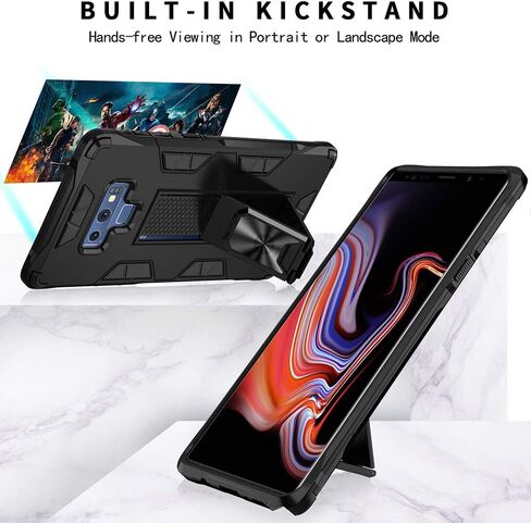 TORRTOWAY حافظة لهاتف سامسونج جالاكسي نوت 9 من الدرجة العسكرية مقاومة للصدمات مع حامل مسند مدمج مغناطيسي للسيارة حافظة واقية لهاتف جالاكسي نوت 9 (فضي) in Kuwait