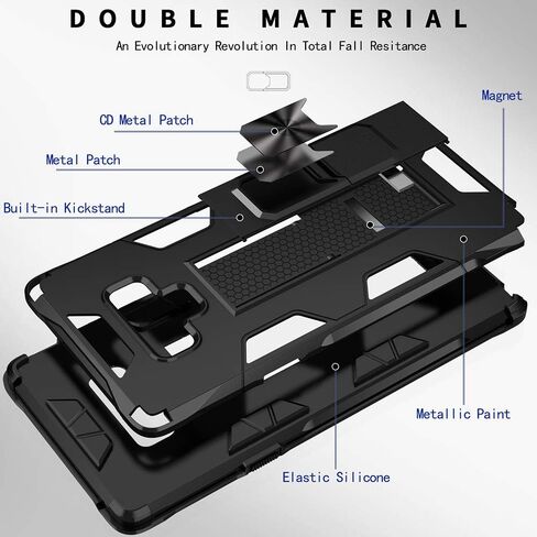 TORRTOWAY حافظة لهاتف سامسونج جالاكسي نوت 9 من الدرجة العسكرية مقاومة للصدمات مع حامل مسند مدمج مغناطيسي للسيارة حافظة واقية لهاتف جالاكسي نوت 9 (فضي) in Kuwait
