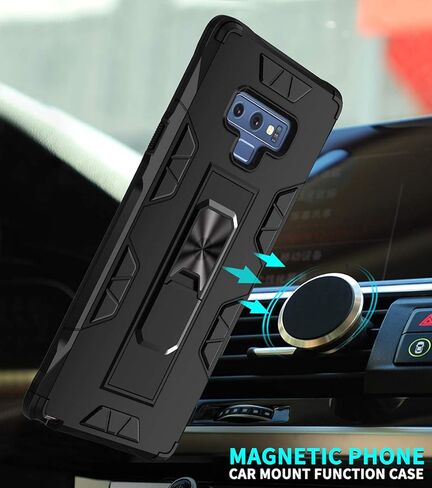 TORRTOWAY حافظة لهاتف سامسونج جالاكسي نوت 9 من الدرجة العسكرية مقاومة للصدمات مع حامل مسند مدمج مغناطيسي للسيارة حافظة واقية لهاتف جالاكسي نوت 9 (فضي) in Kuwait