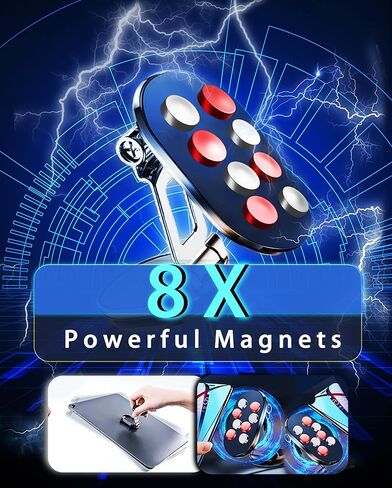 حامل هاتف مغناطيسي للسيارة [8 مغناطيسات قوية] حامل هاتف مغناطيسي قابل للطي مصنوع من سبيكة معدنية، دوران مزدوج 360 درجة، حامل هاتف مغناطيسي عالمي متوافق مع جميع هواتف iPhone in Kuwait