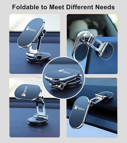 حامل هاتف مغناطيسي للسيارة [8 مغناطيسات قوية] حامل هاتف مغناطيسي قابل للطي مصنوع من سبيكة معدنية، دوران مزدوج 360 درجة، حامل هاتف مغناطيسي عالمي متوافق مع جميع هواتف iPhone in Kuwait