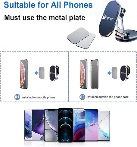 حامل هاتف مغناطيسي للسيارة [8 مغناطيسات قوية] حامل هاتف مغناطيسي قابل للطي مصنوع من سبيكة معدنية، دوران مزدوج 360 درجة، حامل هاتف مغناطيسي عالمي متوافق مع جميع هواتف iPhone in Kuwait