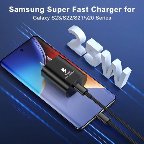 شاحن USB C سريع، كتلة شاحن USB C 25 وات وكابل USBC إلى USBC بطول 6 أقدام، كابل USB C متوافق مع iPhone 15 Pro Max/Pad/Samsung S23/Z Fold/Z Flip، عبوتان باللون الأسود in Kuwait