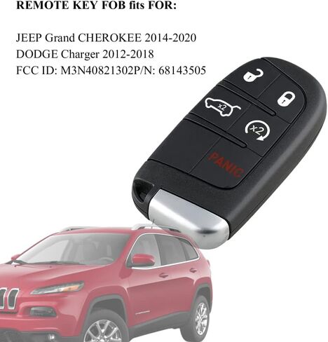 Car Key Fob Keyless Entry Remote Control Remote Start Compatible for Jeep Grand Cherokee 2014-2021 Replacement for FCC ID: M3N40821302 433 Mhz (Pack of 1) in Kuwait