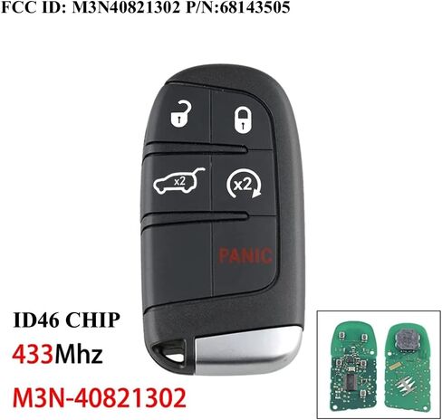 Car Key Fob Keyless Entry Remote Control Remote Start Compatible for Jeep Grand Cherokee 2014-2021 Replacement for FCC ID: M3N40821302 433 Mhz (Pack of 1) in Kuwait