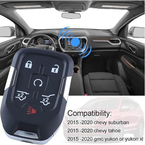 Self-prgrammed 6 Buttons Car Keyless Entry System Key Fob Compatible with 2015 - 2020 Chevy Suburban Tahoe GMC Yukon 46chip 315 MHz (HYQ1AA) for with Push to Start Model in Kuwait