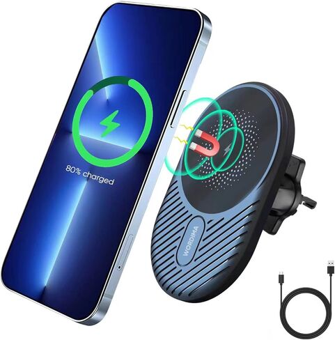 شاحن سيارة لاسلكي مغناطيسي، شحن سريع بحد أقصى 15 واط من WORDIMA، متوافق مع شاحن السيارة MagSafe، حامل فتحة تهوية متوافق مع هواتف iPhone 13/12 Series والحافظات المغناطيسية in Kuwait