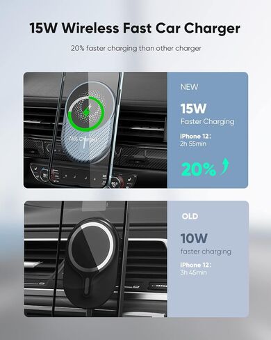 شاحن سيارة لاسلكي مغناطيسي، شحن سريع بحد أقصى 15 واط من WORDIMA، متوافق مع شاحن السيارة MagSafe، حامل فتحة تهوية متوافق مع هواتف iPhone 13/12 Series والحافظات المغناطيسية in Kuwait
