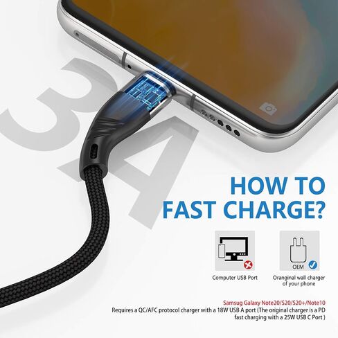 كيبل USB C بطول 10 قدم متوافق مع سامسونج جالكسي S20/بلس/الترا/S10، شاحن سريع من نيوجريت USB A الى النوع C 3A، سلك نايلون ممتاز طويل للغاية لجوال S9 S8 بلس نوت 20 10 9 8 Z فليب ال جي V50 V40 G8 G7 in Saudi Arabia