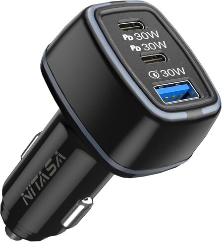 شاحن سيارة USB C، شاحن سيارة iPhone NITASA 90W 3 منافذ PD + شحن سريع 3.0(PPS) LED نوع C محول شحن سريع لهاتف iPhone 14/14 Pro/13/15 Pro Max، iPad، Samsung S22/S23، Google Pixel 7 6 /8 برو موتو in Kuwait