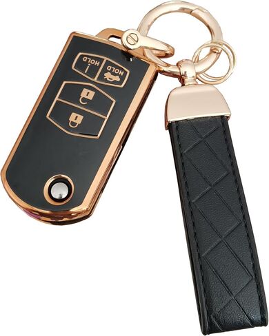 AIOEUOIA لغطاء مفتاح Mazda Key Fob بدون مفتاح، غطاء حماية مفتاح التحكم عن بعد مناسب لمازدا 2 3 5 6 CX-5 CX-7 CX-9 RX-8 MX-5 Miata (4 أزرار أسود) in Kuwait