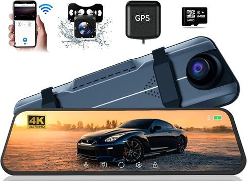 ROADVOX 4K Mirror Dash Cam, 9.66'' Smart Rear View Mirror Camera,2160p 30fps Dual Dash Cam Front and Rear with Stunning Night Clarity,Reversing Assistance,Voice Control,Sandiisk 64GB SD Card & GPS in Saudi Arabia