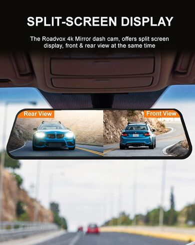 ROADVOX 4K Mirror Dash Cam, 9.66'' Smart Rear View Mirror Camera,2160p 30fps Dual Dash Cam Front and Rear with Stunning Night Clarity,Reversing Assistance,Voice Control,Sandiisk 64GB SD Card & GPS in Saudi Arabia