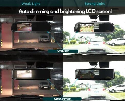 BOYO VTM43TC - Replacement Rear-View Mirror with 4.3" TFT-LCD Backup Camera Monitor and Temperature/Compass Display in Kuwait