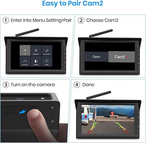 كاميرا احتياطية لاسلكية مغناطيسية AUTO-VOX للطاقة الشمسية 4، نظام كاميرا احتياطية محمول RV مع بطارية قابلة لإعادة الشحن 6600 in Kuwait