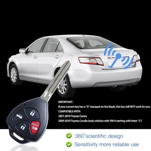 Keyless Entry Remote Control Key Fob Uncut Blade Fit for 2007 2008 2009 2010 Toyota Camry LE FCCID: HYQ12BBY 4D67 Chip 314.4Mhz Set of 2 in Kuwait