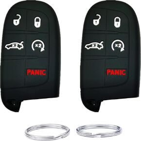 Silicone Key Fob Remote Cover fit for Jeep Grand Cherokee Dodge Challenger Charger Dart Durango Journey Chrysler 300.Part Number:M3N-40821302(5 Buttons)(Black+Black)