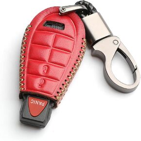WFMJ Leather for Dodge Ram Charger Durango Grand Caravan Journey Challenger Remote 3 Buttons Key Case Holder Cover Fob Chain (Brown) in Kuwait