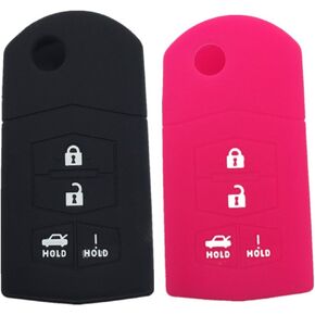 Ezzy Auto A Pair Black 4 Buttons Silicone Rubber Key Fob Case Key Covers Key Jacket Skin Protector fit for 3 5 6 CX-7
