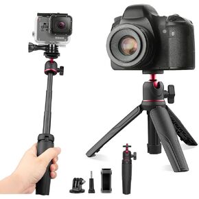 Eicaus Mini Tripod for Camera, Small Gopro Tripod with Adapters for Gopro Hero 10 9 8 7 6 5 DJI Osmo Action AKASO, Selfie Stick Webcam Stand for iPhone and Android Black in Kuwait