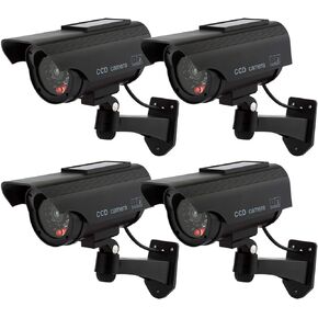 كاميرات وهمية للأماكن الخارجية، نظام مراقبة CCTV بكاميرا وهمية مع أضواء وامضة حمراء واقعية وملصق تحذير للأعمال المنزلية (4، فضي) in Kuwait