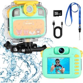 1080P Kids Camera, Underwater Kids Waterproof Camera Kids Digital Camera Gifts for Boys Girls Age 3-13 HD Mini Children Camcorder 2.4 Inch IPS Screen with 32GB Card and Soft Silicone Case  in Kuwait