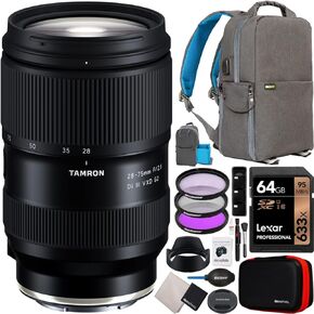 عدسة Tamron 28-75 مم F/2.8 Di III VXD G2 لكاميرات Sony E-Mount كاملة الإطار بدون مرآة طراز A063 حزمة مع حقيبة ظهر للتصوير الفوتوغرافي Deco Gear + طقم مرشح FLD مستقطب للأشعة فوق البنفسجية + بطاقة 64 جيجابايت وملحقاتها in Saudi Arabia