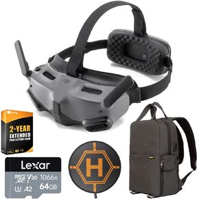 مجموعة نظارات DJI Goggles Integra خفيفة الوزن ومحمولة FPV مع بطاقة ذاكرة MicroSDXC سعة 64 جيجابايت من Lexar، ووسادة هبوط الطائرة بدون طيار Deco Gear، وحزمة حماية محسنة CPS لمدة عامين وحقيبة ظهر للصور/الفيديو in Kuwait