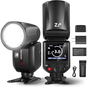 NEEWER Z2-C 2.4G TTL Round Head Flash Speedlite لـ Canon، واجهة مستخدم مطورة، 2 مصابيح نمذجة قابلة للتعديل، مفتاح TTL/M سريع التبديل TCM، 76Ws Speedlight 1/8000s HSS 7.4V/2600mAh بطارية 480 فلاش طاقة كاملة in Kuwait
