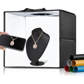 Portable Mini Photo Studio Light Box for Photography, Foldable PVC Shooting Tent Kit with 2 LED Panels, 6500K Lighting Booth, 6 Color Backdrops for Jewelry and Small Items