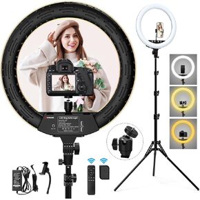 ويسامك مجموعة اضاءة حلقية 18 انش مع حامل وحامل جوال ثنائي اللون قابل للتعتيم 2800-6000 كلفن مع حامل ثلاثي القوائم وجهاز تحكم عن بعد للكاميرا والمكياج والسيلفي ويوتيوب والفيديو والتصوير الفوتوغرافي in Kuwait