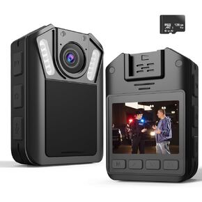 كاميرا الجسم maigevi 128G - كاميرا الجسم Police Body Cam 2K مع تسجيل الصوت والفيديو، كاميرا يتم ارتداؤها على الجسم لمدة 12 ساعة، كاميرا يمكن ارتداؤها لإنفاذ القانون، المنزل، الرياضة، الأمن، العمل in Kuwait