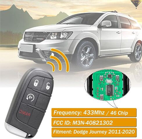 TOP-VIGOR 2Pack مفتاح السيارة عن بعد Fob 433Mhz متوافق مع Dodge Journey Durango 2011 2012 2013 2014 2015 2016 2017 2018، 46 شريحة 4 أزرار مفتاح دخول بدون مفتاح Fob استبدال M3N-40821302 in Kuwait