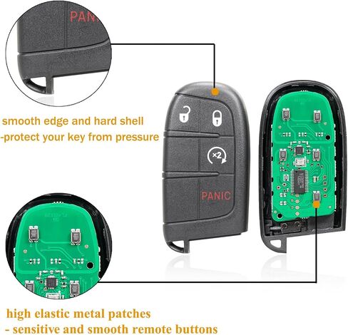 TOP-VIGOR 2Pack مفتاح السيارة عن بعد Fob 433Mhz متوافق مع Dodge Journey Durango 2011 2012 2013 2014 2015 2016 2017 2018، 46 شريحة 4 أزرار مفتاح دخول بدون مفتاح Fob استبدال M3N-40821302 in Kuwait