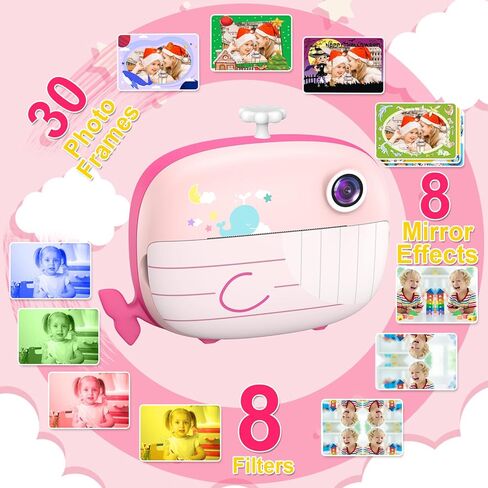 كاميرا طباعة فورية للأطفال، كاميرات USHINING الفورية للأطفال، كاميرا رقمية سيلفي مطبوعة خالية من الحبر للأطفال الذين تتراوح أعمارهم بين 3-12، كاميرا فيديو 1080 بكسل مع شاشة 2.4 بوصة، بطاقة SD، أقلام ملونة، أوراق، حبل (وردي) in Kuwait