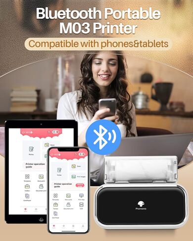 Memoqueen M03 Portable Printer - Wide Format Printer Mini Printer Bluetooth Thermal Printer Note Printer, Can Print 53mm(2 inch)/80mm(3 inch) Width Paper, Best for memo, Journal,Notes,Stickers,Black in Kuwait