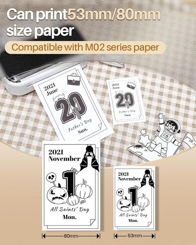 Memoqueen M03 Portable Printer - Wide Format Printer Mini Printer Bluetooth Thermal Printer Note Printer, Can Print 53mm(2 inch)/80mm(3 inch) Width Paper, Best for memo, Journal,Notes,Stickers,Black in Kuwait