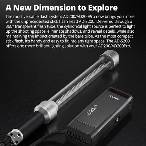 Godox Stick Flash Head AD-S200 200Ws Flash CCT 5800K ± 200K قدرات تستمر في التوسع لفلاش AD200 AD200PRO in Saudi Arabia