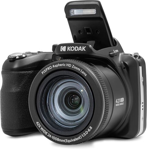 KODAK PIXPRO AZ425-BK كاميرا رقمية 20 ميجابكسل 42X زووم بصري 24 مم عدسة زاوية واسعة 1080 بكسل فيديو عالي الدقة تثبيت الصورة البصرية بطارية ليثيوم أيون 3 بوصات LCD كاميرا تسجيل فيديو (أسود) in Kuwait