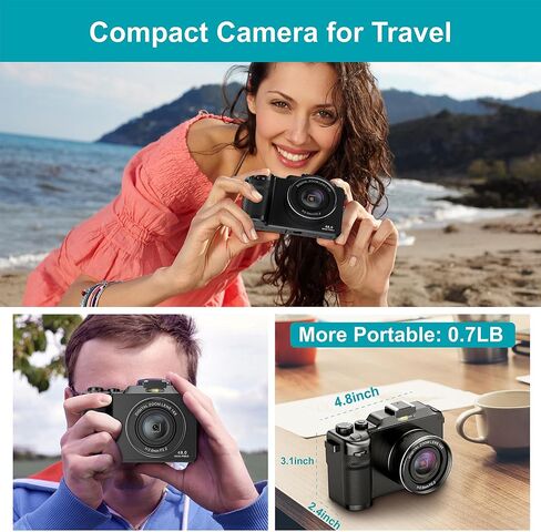 كاميرات للتصوير الفوتوغرافي، كاميرا رقمية 4K مضادة للاهتزاز بدقة 48 ميجابكسل مع تكبير رقمي 18X، كاميرا تسجيل فيديو واي فاي بتركيز تلقائي أثناء السفر، كاميرا بوينت آند شوت مع بطاقة TF سعة 32 جيجابايت، بطاريتان in Kuwait