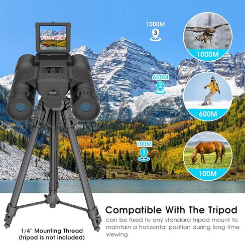 مناظير 12×32 للبالغين من زد زد ستار، مناظير مع كاميرا، شاشة ال تي بي اس 2 انش ومسجل صور فيديو 5MP 1080P مع بطاقة مايكرو SD 32GB، مناظير عالية الطاقة لمشاهدة الطيور والسفر والصيد، اسود in Kuwait
